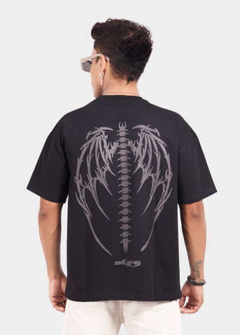 Spine Black Graphic Unisex Oversized T-shirt