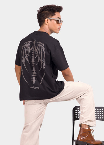 Spine Black Graphic Unisex Oversized T-shirt