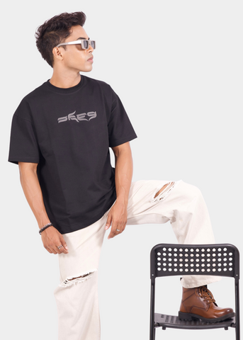 Spine Black Graphic Unisex Oversized T-shirt