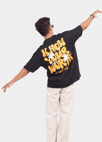 Know Your Worth Black Unisex Oversized T-shirt