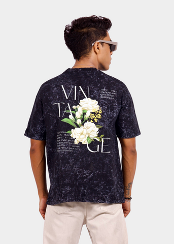 Vintage Black Acid Wash Graphic Oversized T-shirt