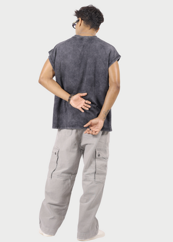 Retro Sleeveless Acid Wash Oversized Vest