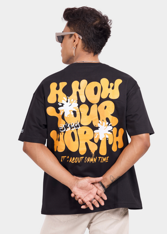 Know Your Worth Black Unisex Oversized T-shirt