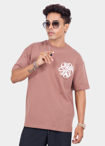 Brown Printed Unisex Oversized T-shirt