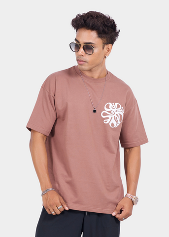Brown Printed Unisex Oversized T-shirt