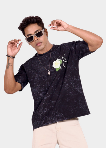 Vintage Black Acid Wash Graphic Oversized T-shirt