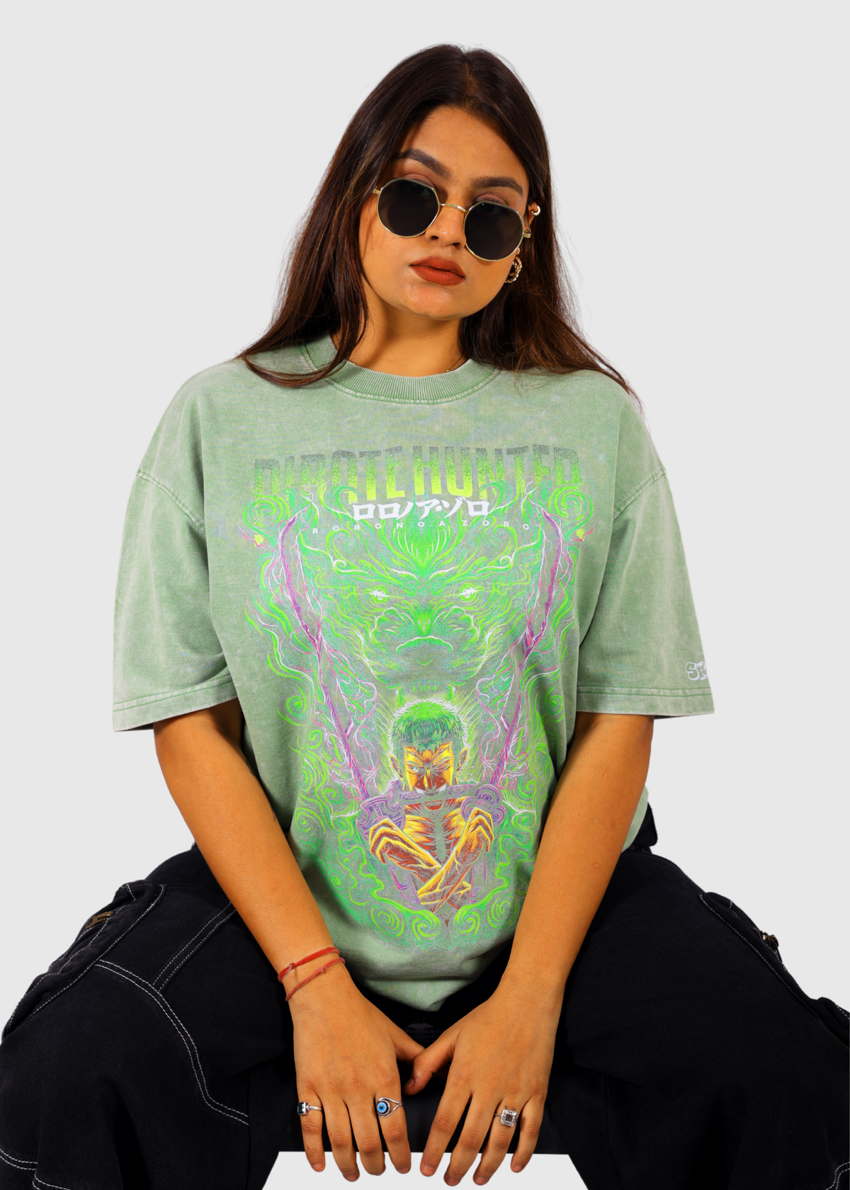 Zoro One Piece Acid Wash Unisex Oversized T-shirt