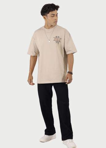 Spider Web Beige Unisex Oversized T-shirt