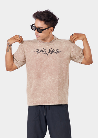 Savage Beige Acid Wash Unisex Oversized T-shirt