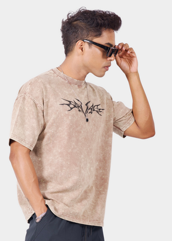Savage Beige Acid Wash Unisex Oversized T-shirt