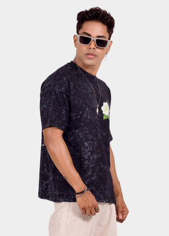 Vintage Black Acid Wash Graphic Oversized T-shirt