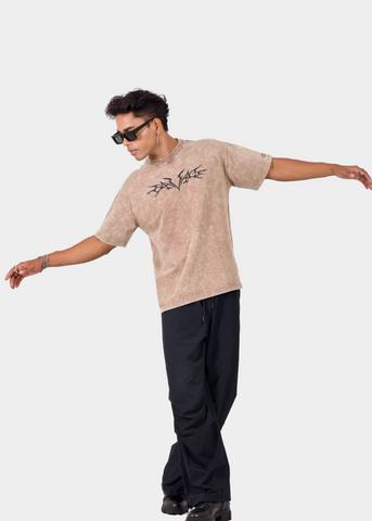Savage Beige Acid Wash Unisex Oversized T-shirt