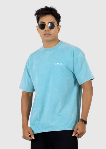 Acid Wash Blue Solid Unisex Oversized T-shirt