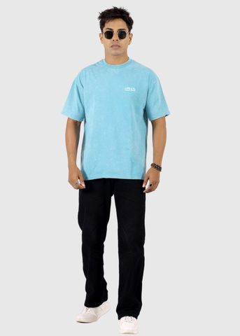 Acid Wash Blue Solid Unisex Oversized T-shirt