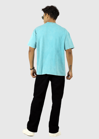 Acid Wash Blue Solid Unisex Oversized T-shirt