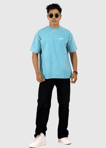 Acid Wash Blue Solid Unisex Oversized T-shirt