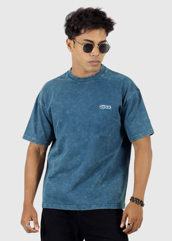 Acid Wash Solid Navy Unisex Oversized T-shirt