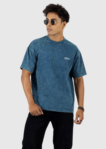 Acid Wash Solid Navy Unisex Oversized T-shirt