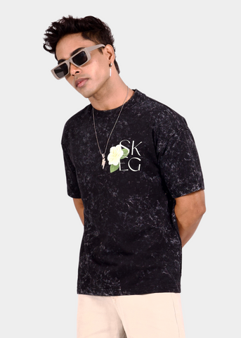 Vintage Black Acid Wash Graphic Oversized T-shirt