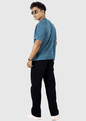 Acid Wash Solid Navy Unisex Oversized T-shirt