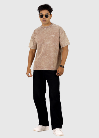 Acid Wash Solid Beige Unisex Oversized T-shirt