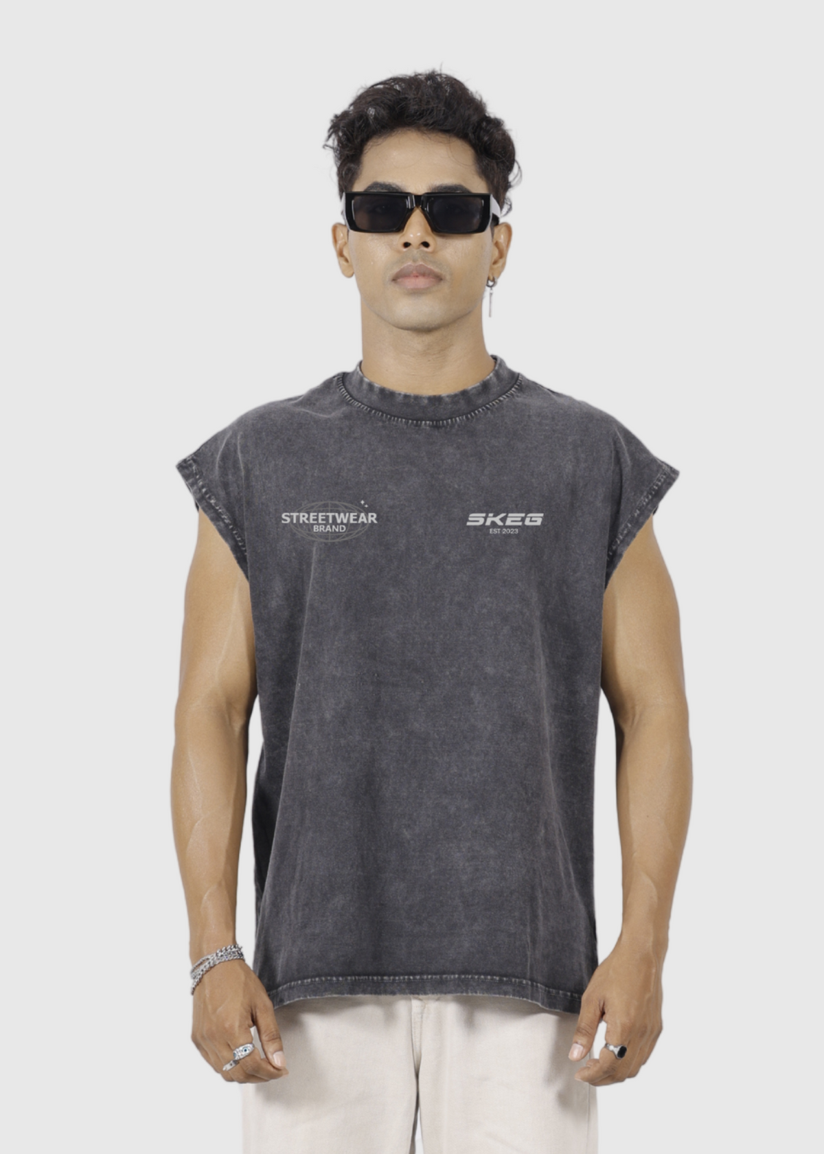 Solid Sleeveless Acid Wash Oversized Vest