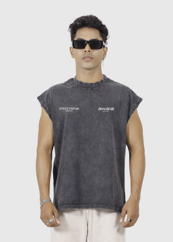 Solid Sleeveless Acid Wash Oversized Vest