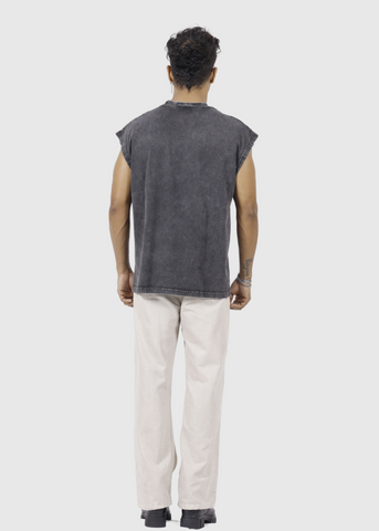 Solid Sleeveless Acid Wash Oversized Vest