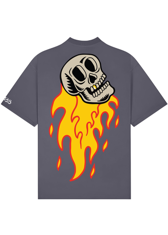 Skull Fire Grey Unisex Oversized T-shirt