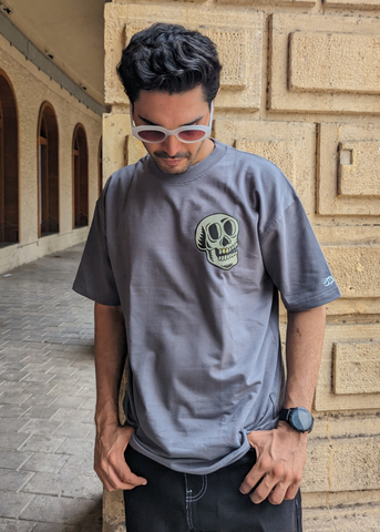 Skull Fire Grey Unisex Oversized T-shirt